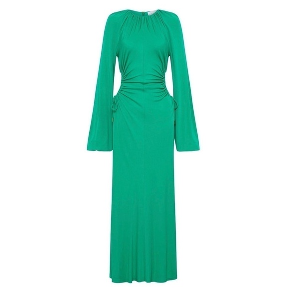 REBECCA VALLANCE 70s Ruched Tie Waist Cutout Long Bell Sleeve Disco Midi Dress 8 - Picture 14 of 15